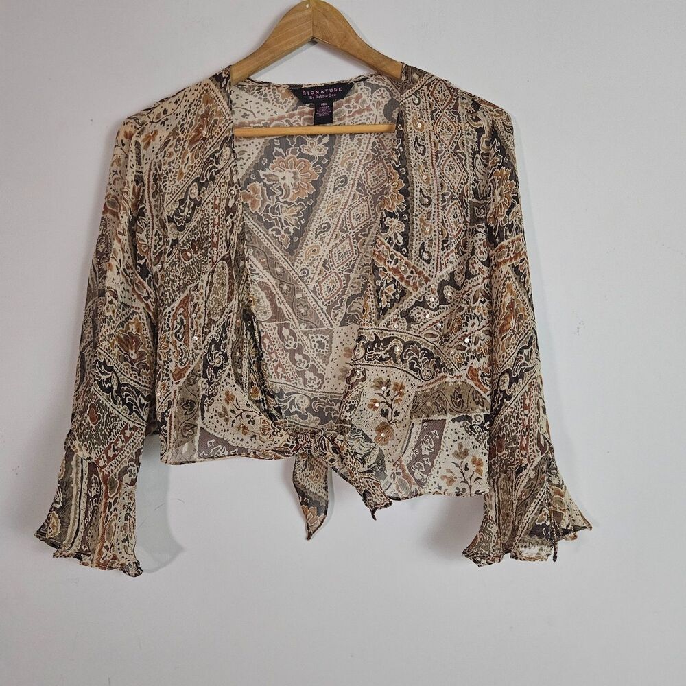 Robbie Bee Women's Shrug Brown 14W Silk Cropped Bolero Sheer Fairy Boho Hippie